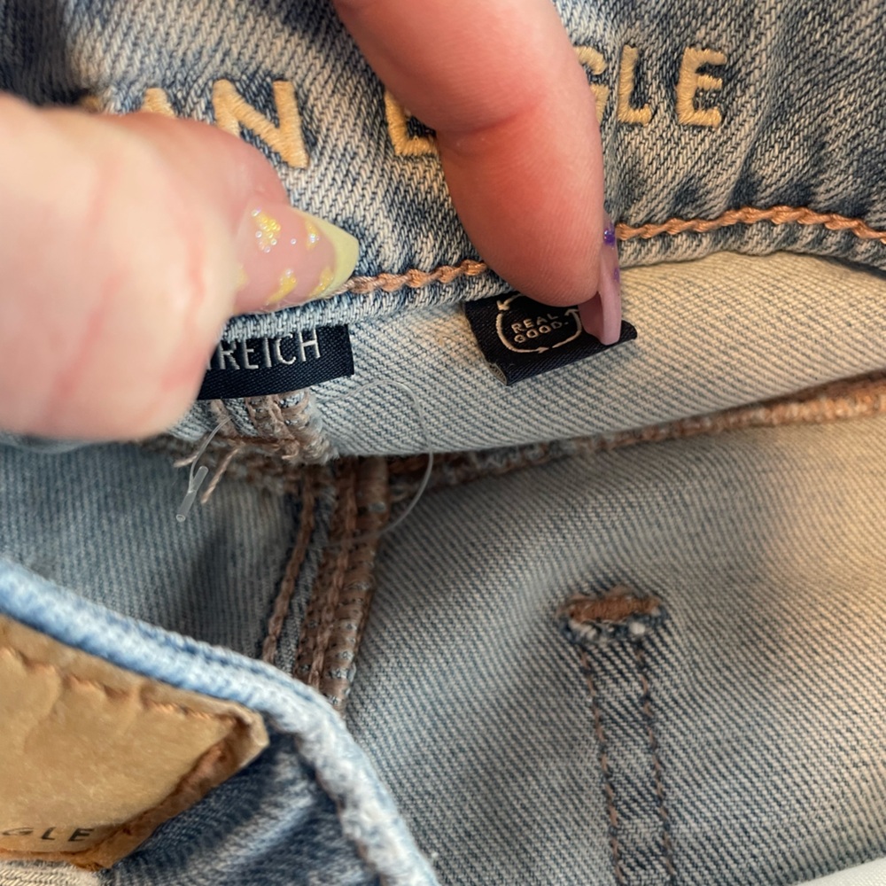 American Eagle Outfitters Distressed Light Blue Wide Leg Jeans - Picture 6 of 8